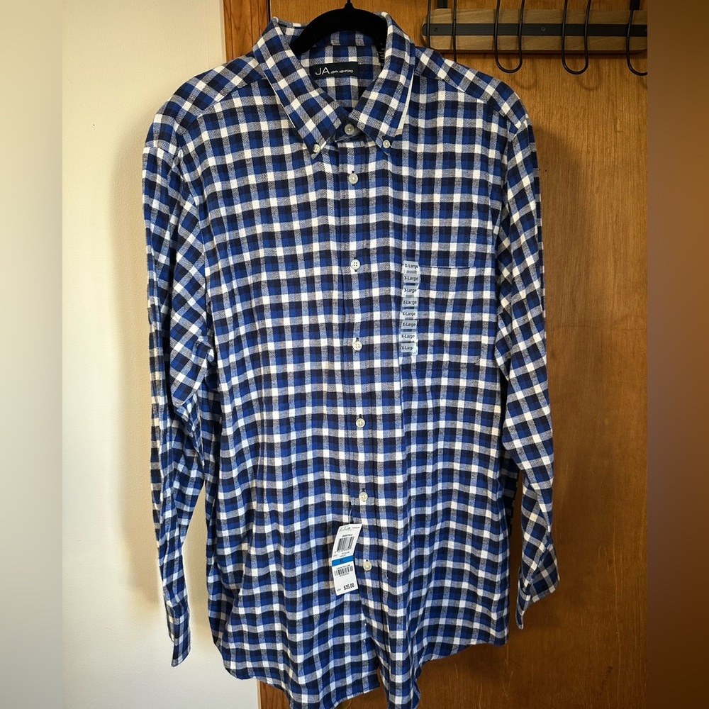John Ashford size XL blue & white plaid flannel